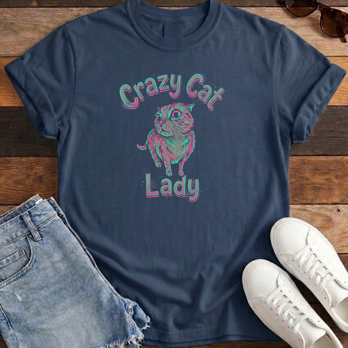 Crazy Cat Lady Tee - True Navy