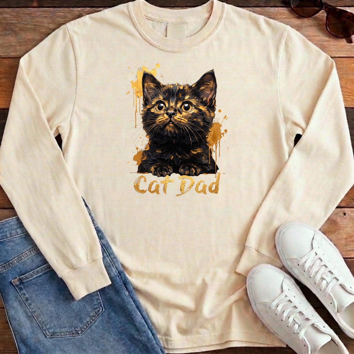 Cat Dad Gold Long Sleeve - Ivory