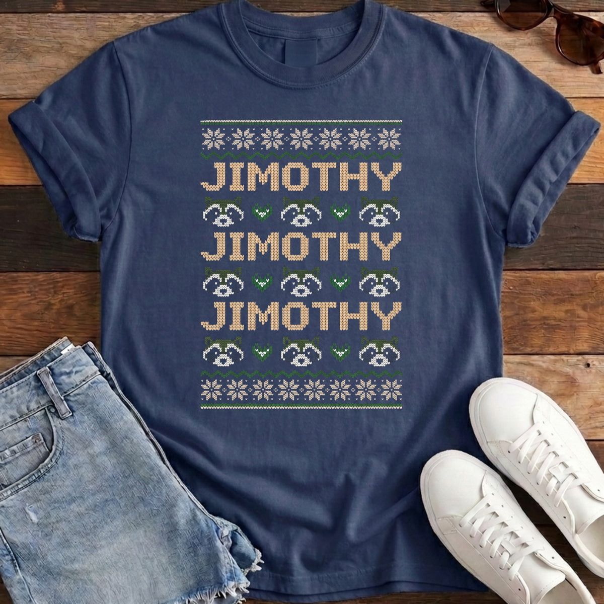 Jimothy Repeat Ugly Sweater Tee - Navy