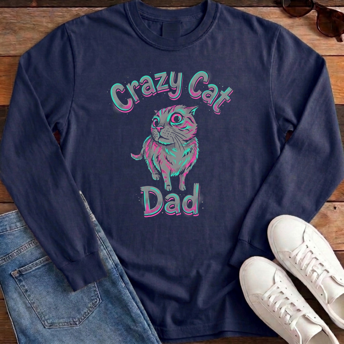 Crazy Cat Dad Long Sleeve - True Navy