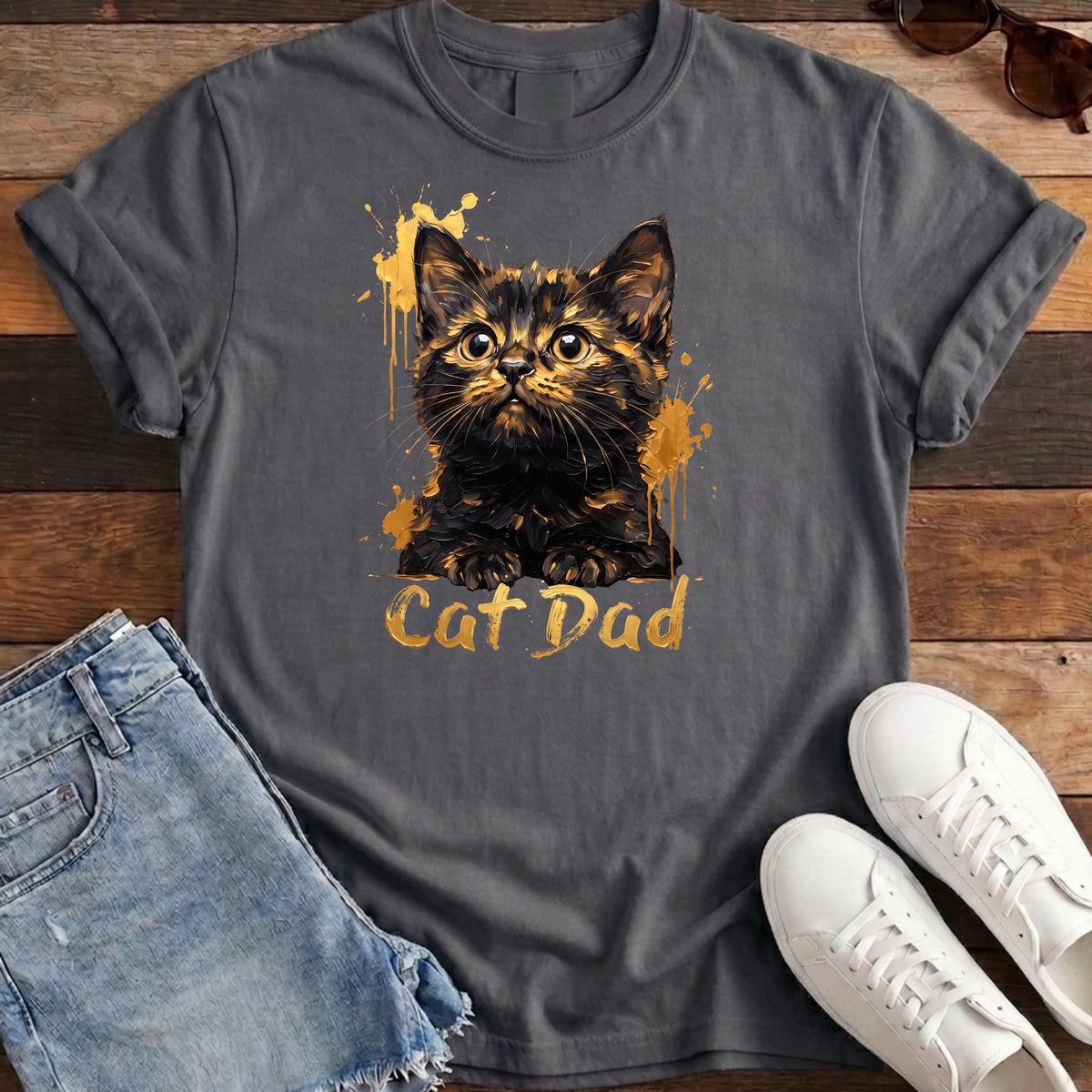 Cat Dad Gold Tee - Pepper