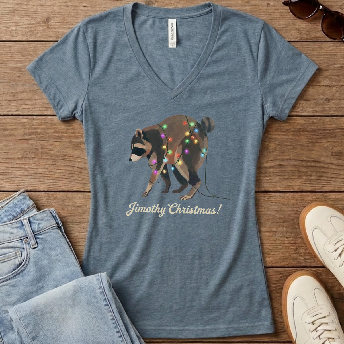 Jimothy Christmas Lights Women's V-Neck - Heather Slate
