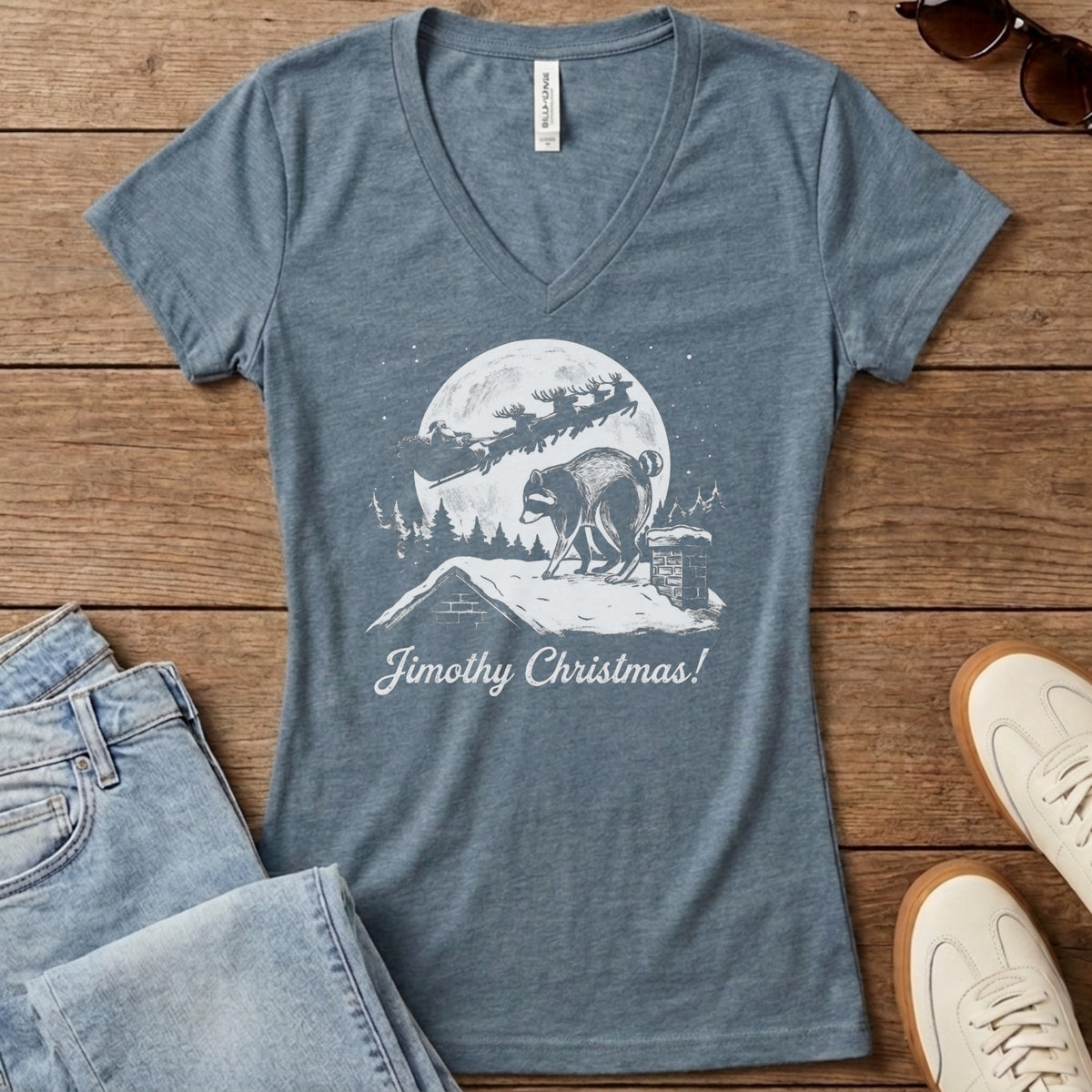 Jimothy Christmas Women's V-Neck - Heather Slate