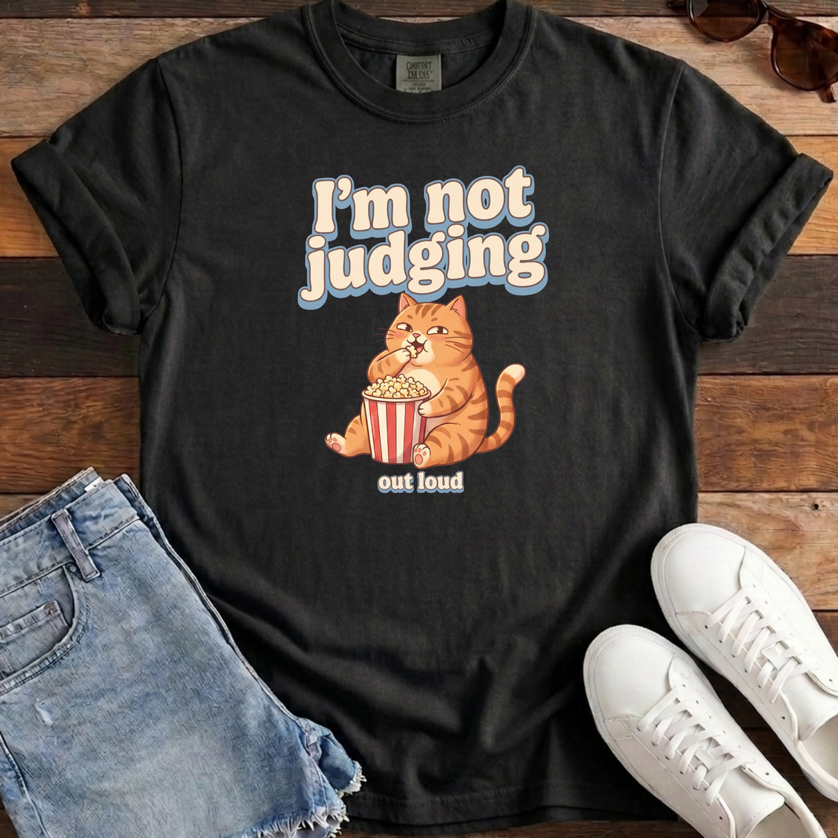 I'm Not Judging Popcorn Cat Tee - Black