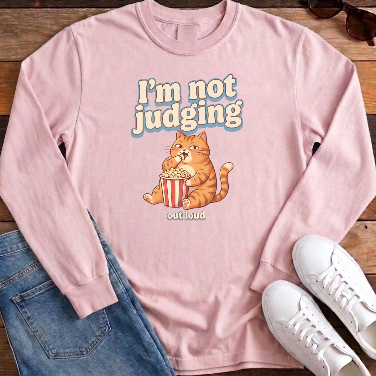 I'm Not Judging Popcorn Cat Long Sleeve - Blossom