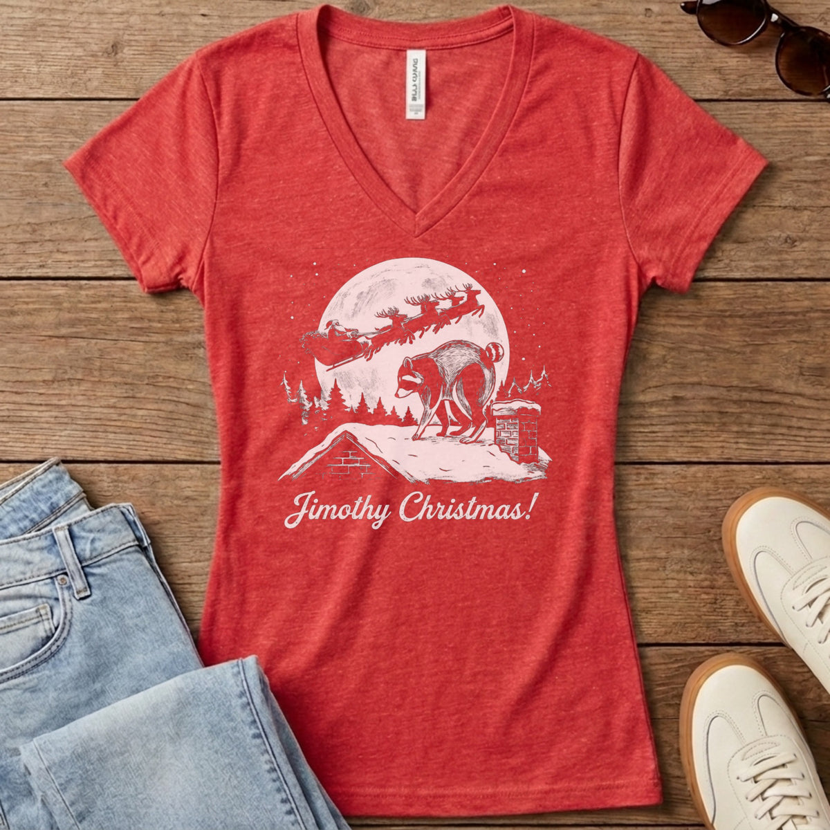 Jimothy Christmas Women's V-Neck - Heather Red