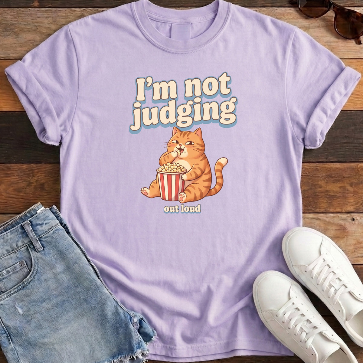 I'm Not Judging Popcorn Cat Tee - Orchid