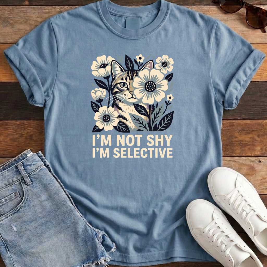 I'm Not Shy I'm Selective Tee - Washed Denim