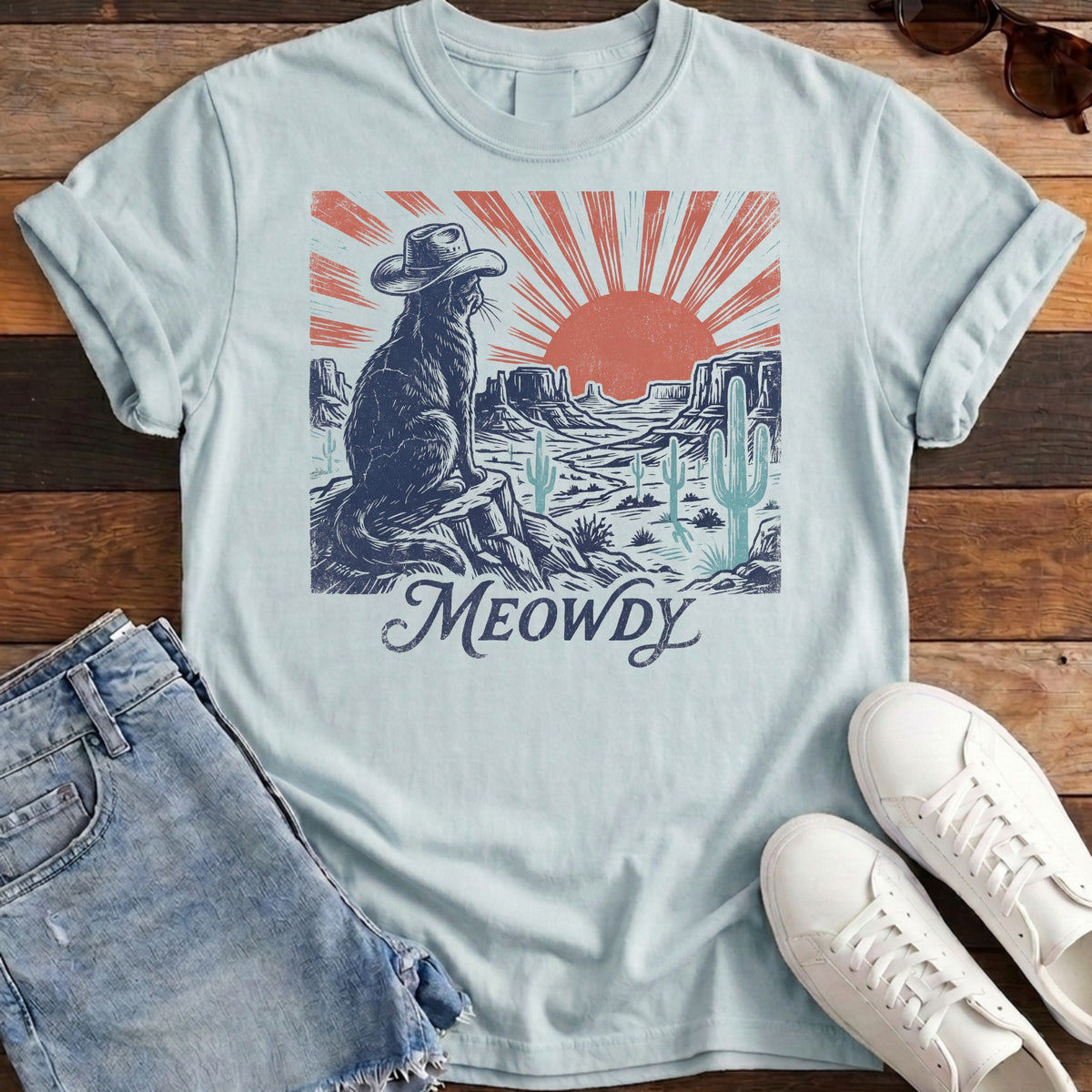 Meowdy Tee - Chambray