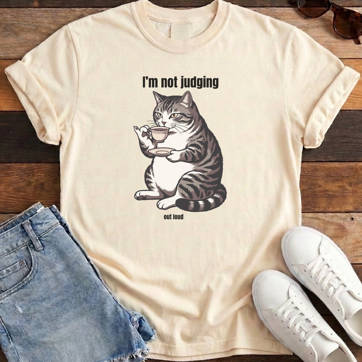 I'm Not Judging Tea Cat Tee - Ivory