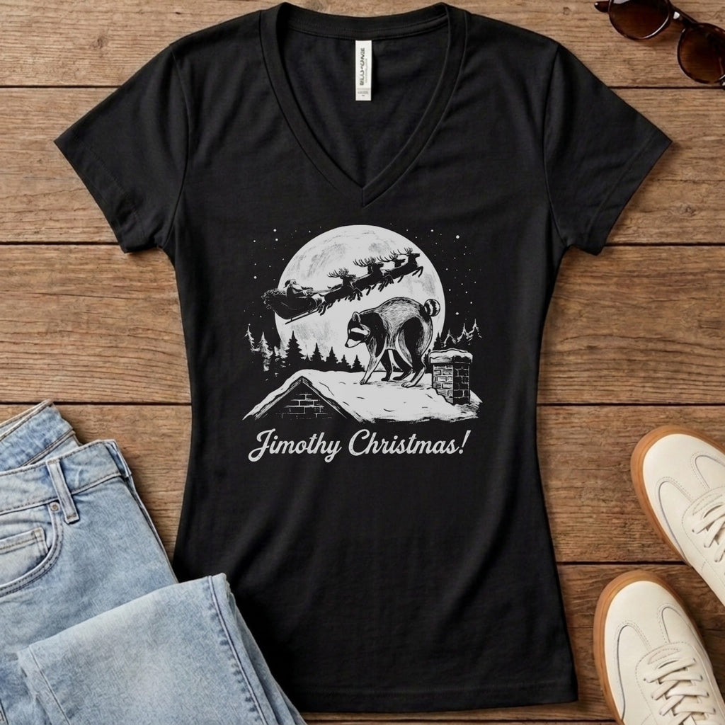 Jimothy Christmas Women's V-Neck - Solid Black Blend