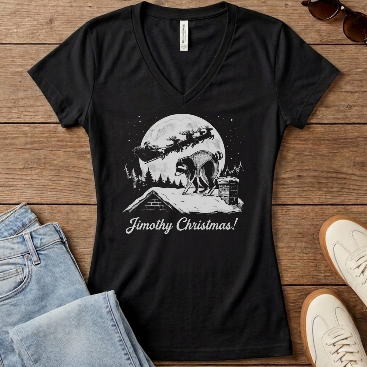 Jimothy Christmas Women's V-Neck - Solid Black Blend