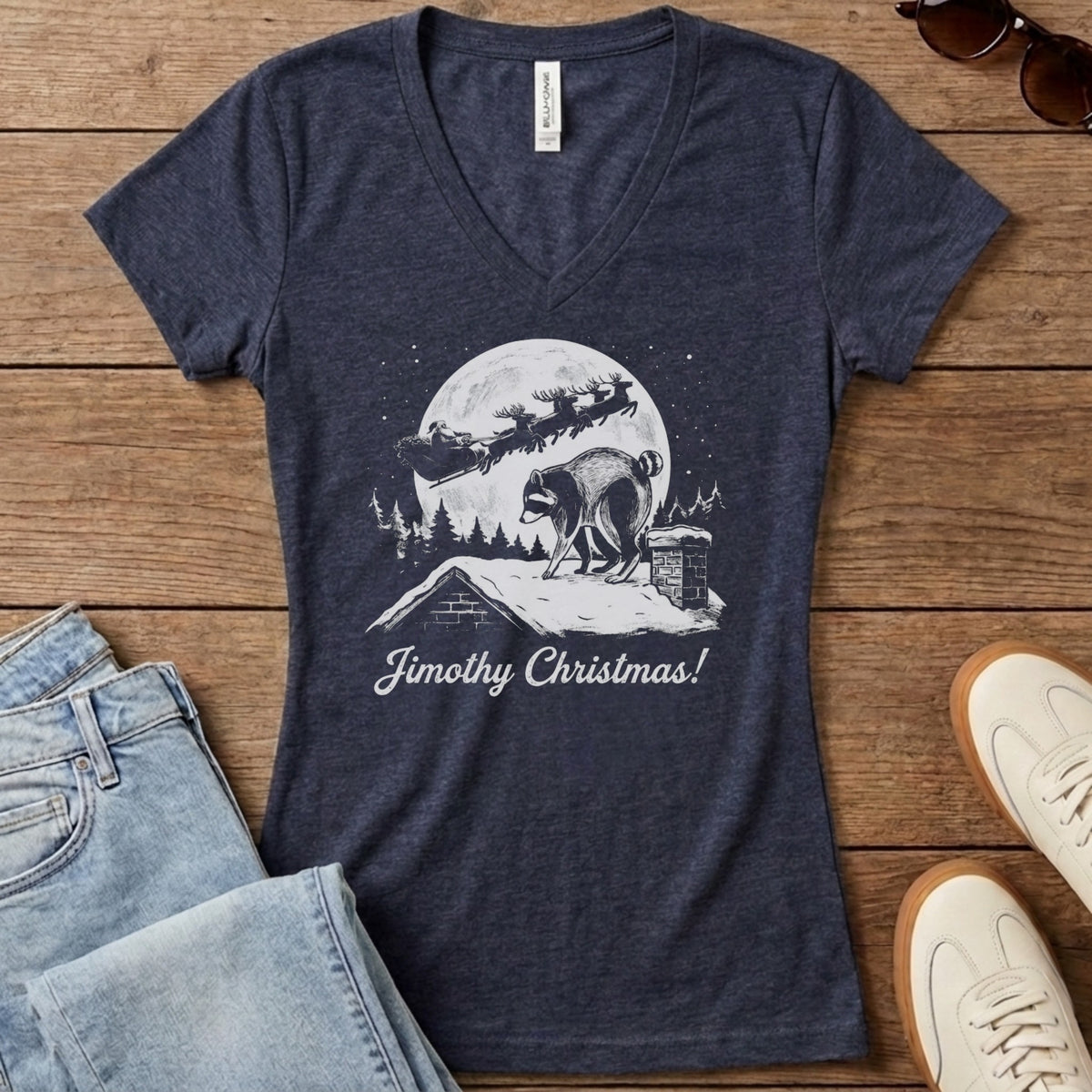 Jimothy Christmas Women's V-Neck - Heather Navy