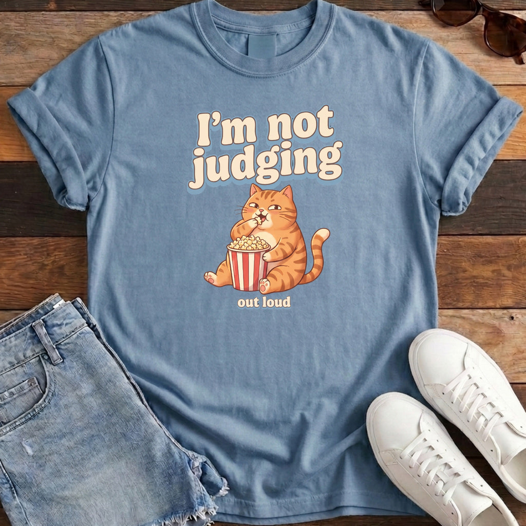 I'm Not Judging Popcorn Cat Tee - Washed Denim