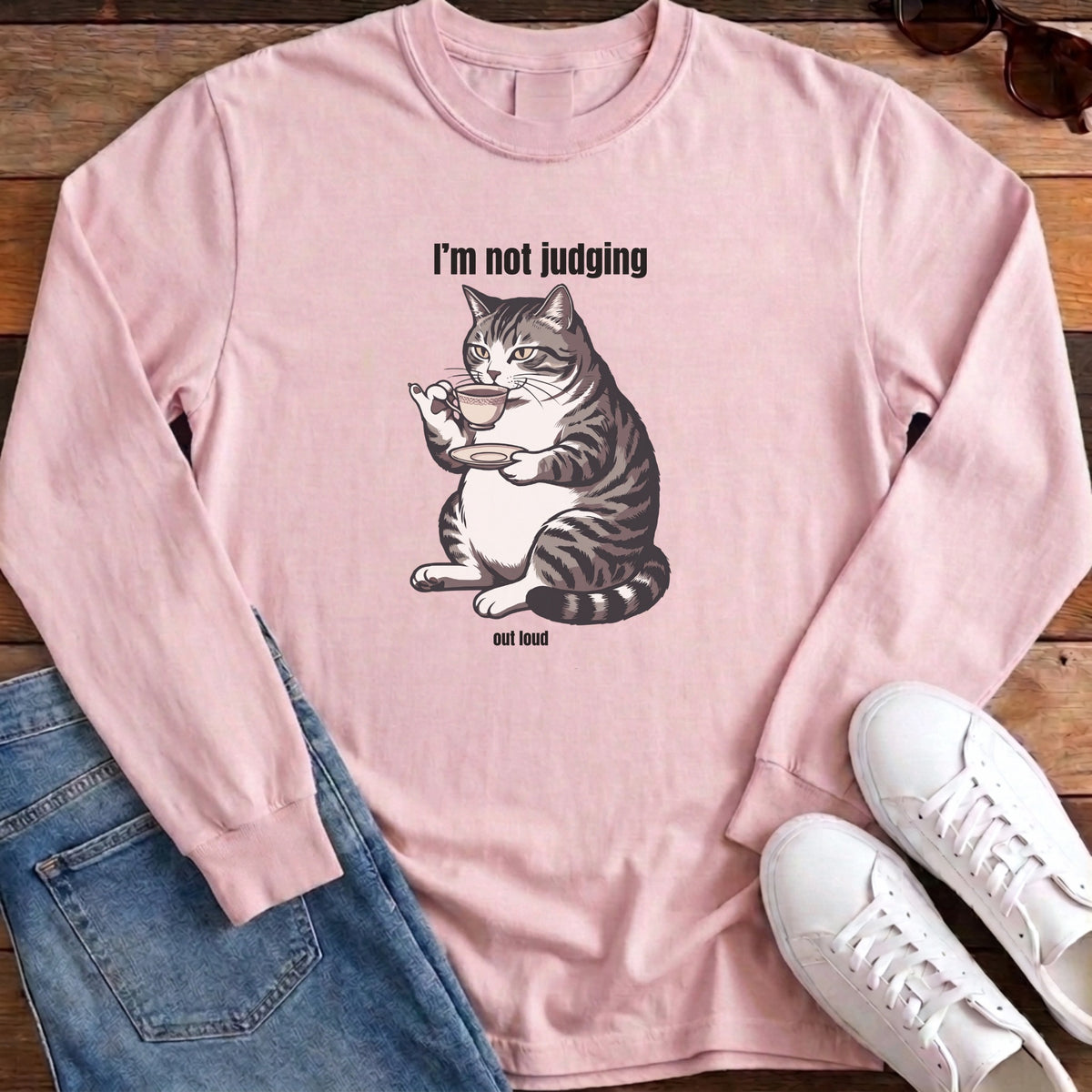I'm Not Judging Tea Cat Long Sleeve - Blossom