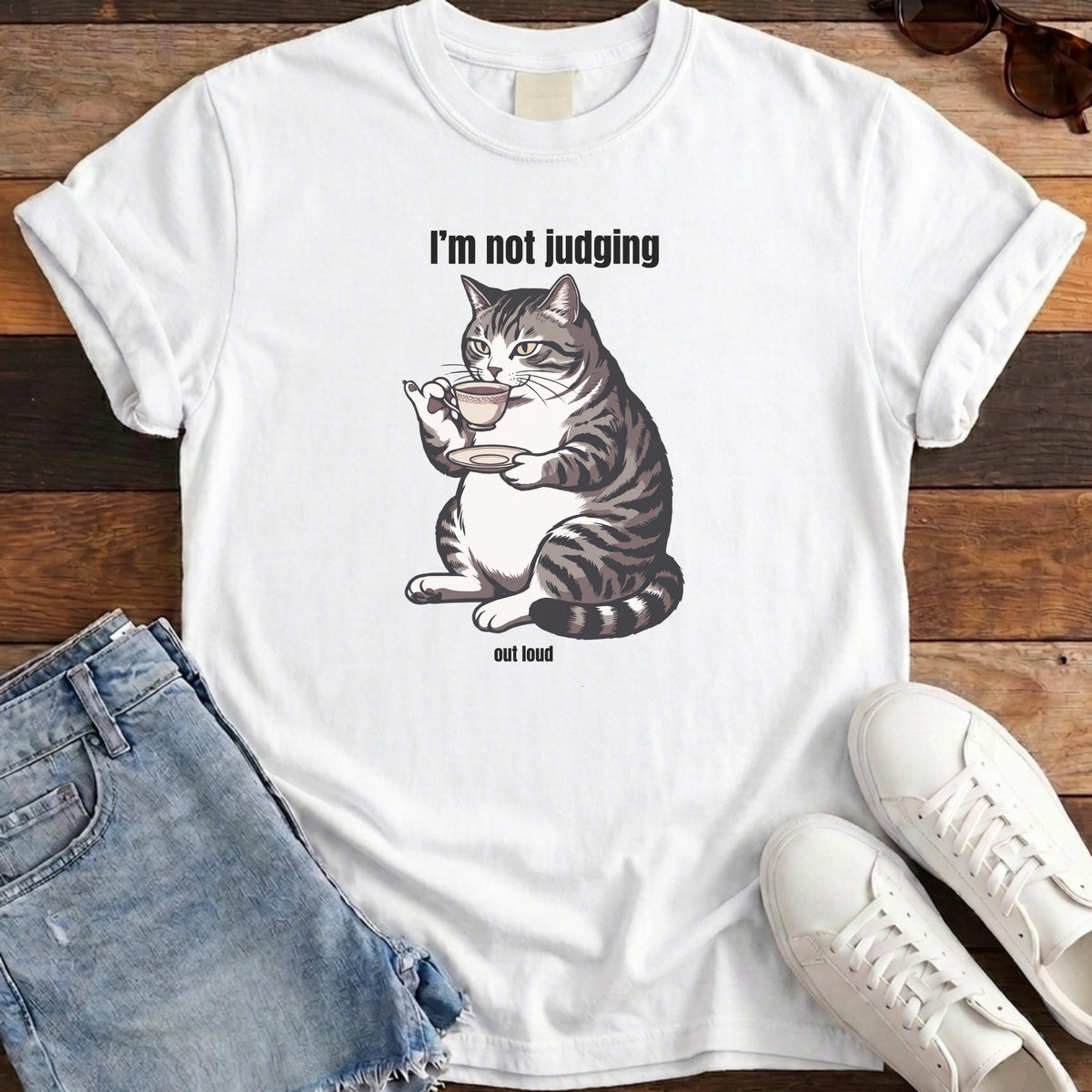 I'm Not Judging Tea Cat Tee - White