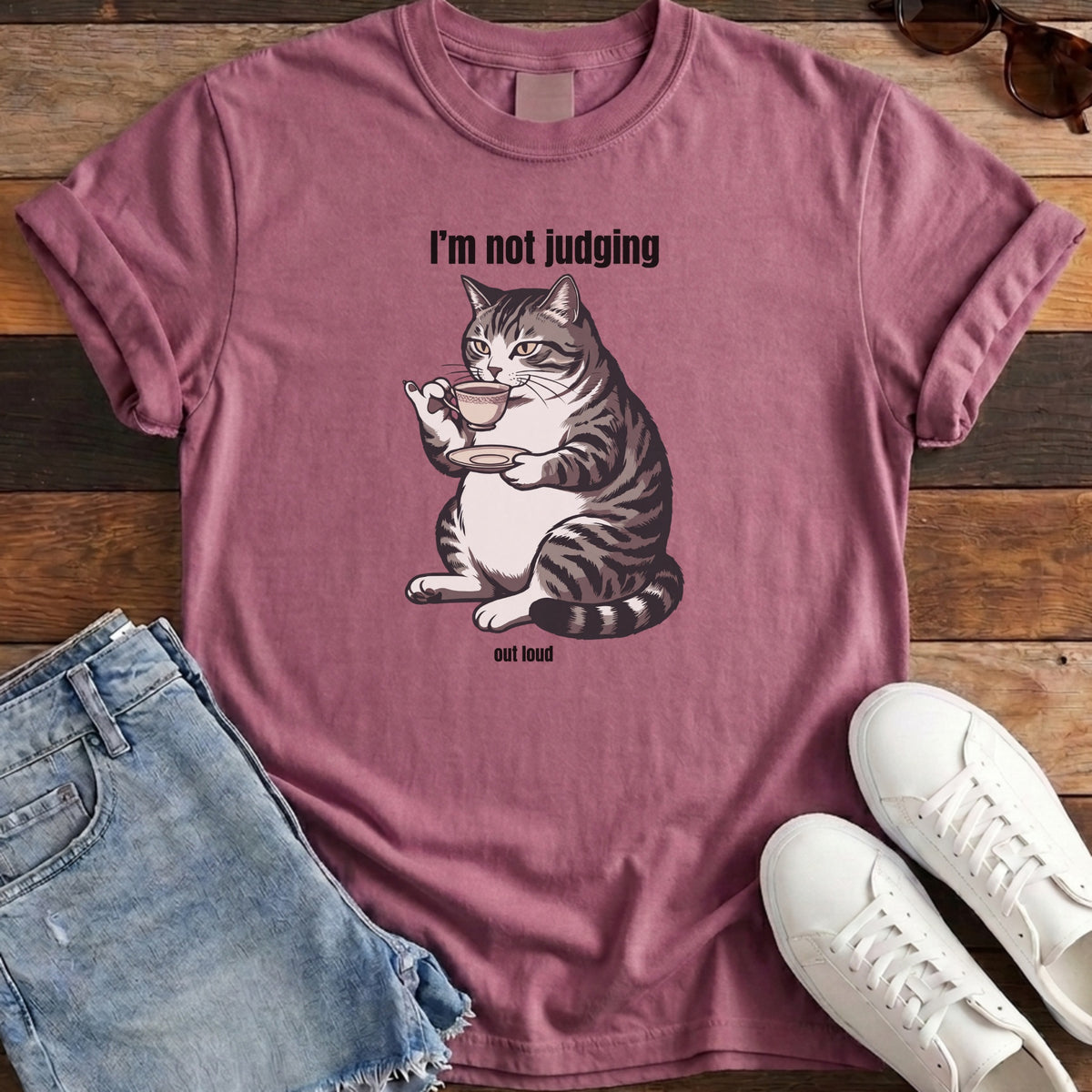 I'm Not Judging Tea Cat Tee - Berry