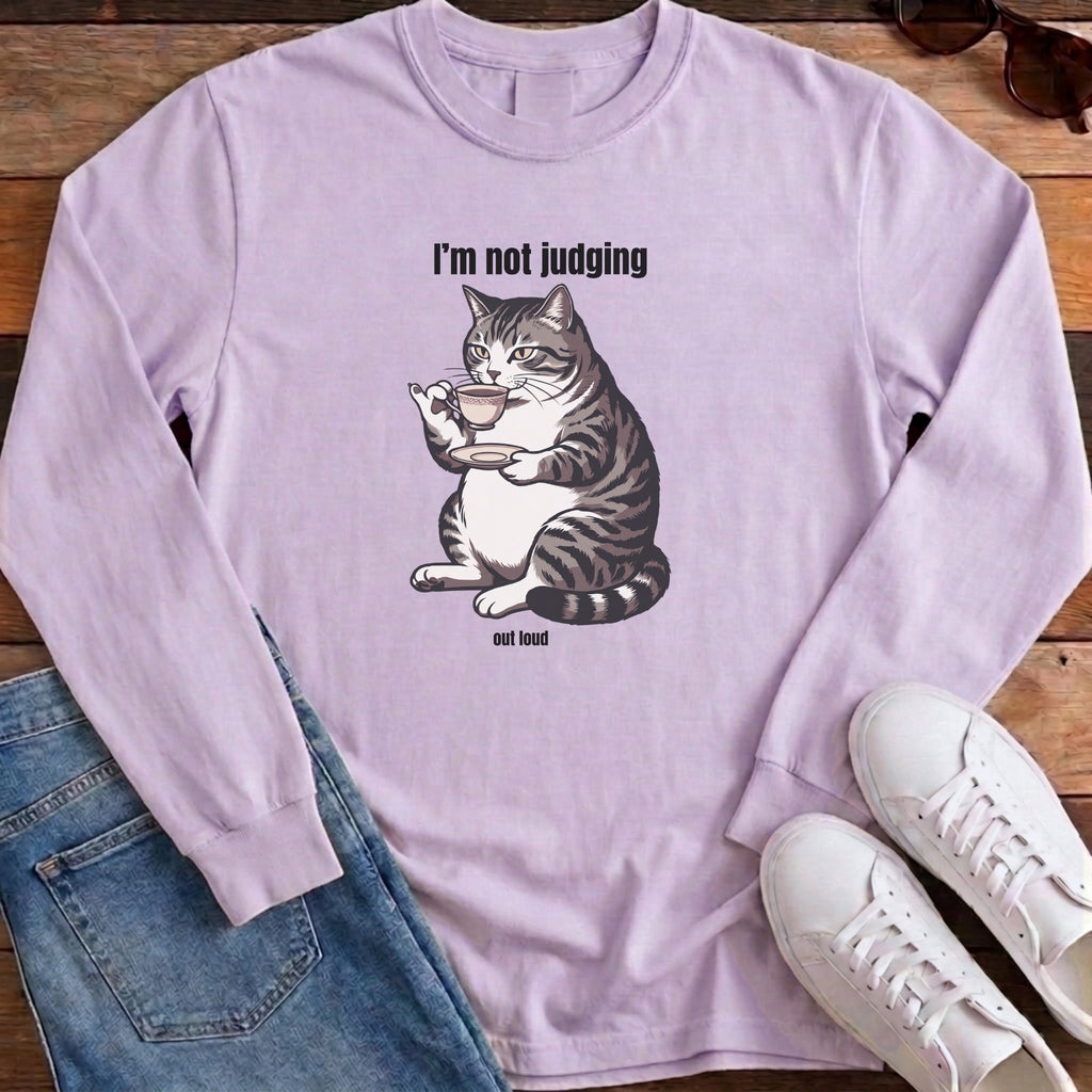 I'm Not Judging Tea Cat Long Sleeve - Orchid