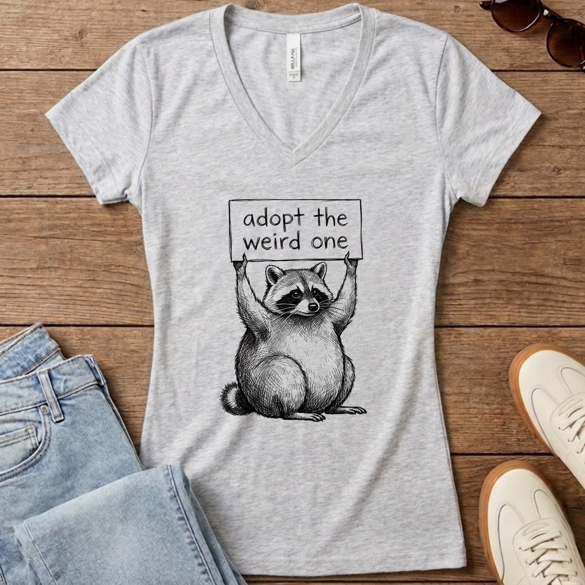 Adopt The Weird One Jimothy Women's V-Neck - Athletic Heather