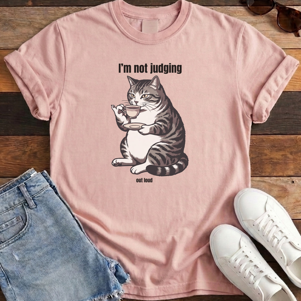 I'm Not Judging Tea Cat Tee - Blossom