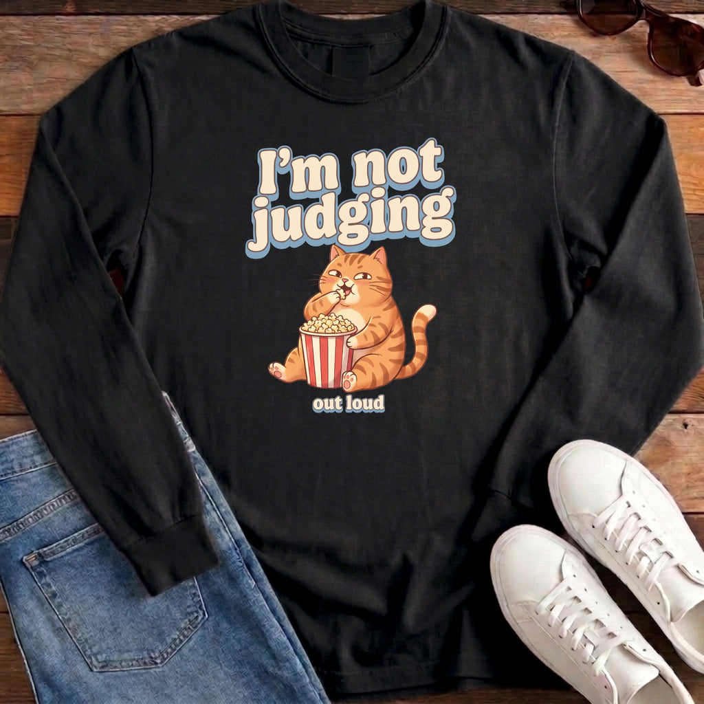I'm Not Judging Popcorn Cat Long Sleeve - Black