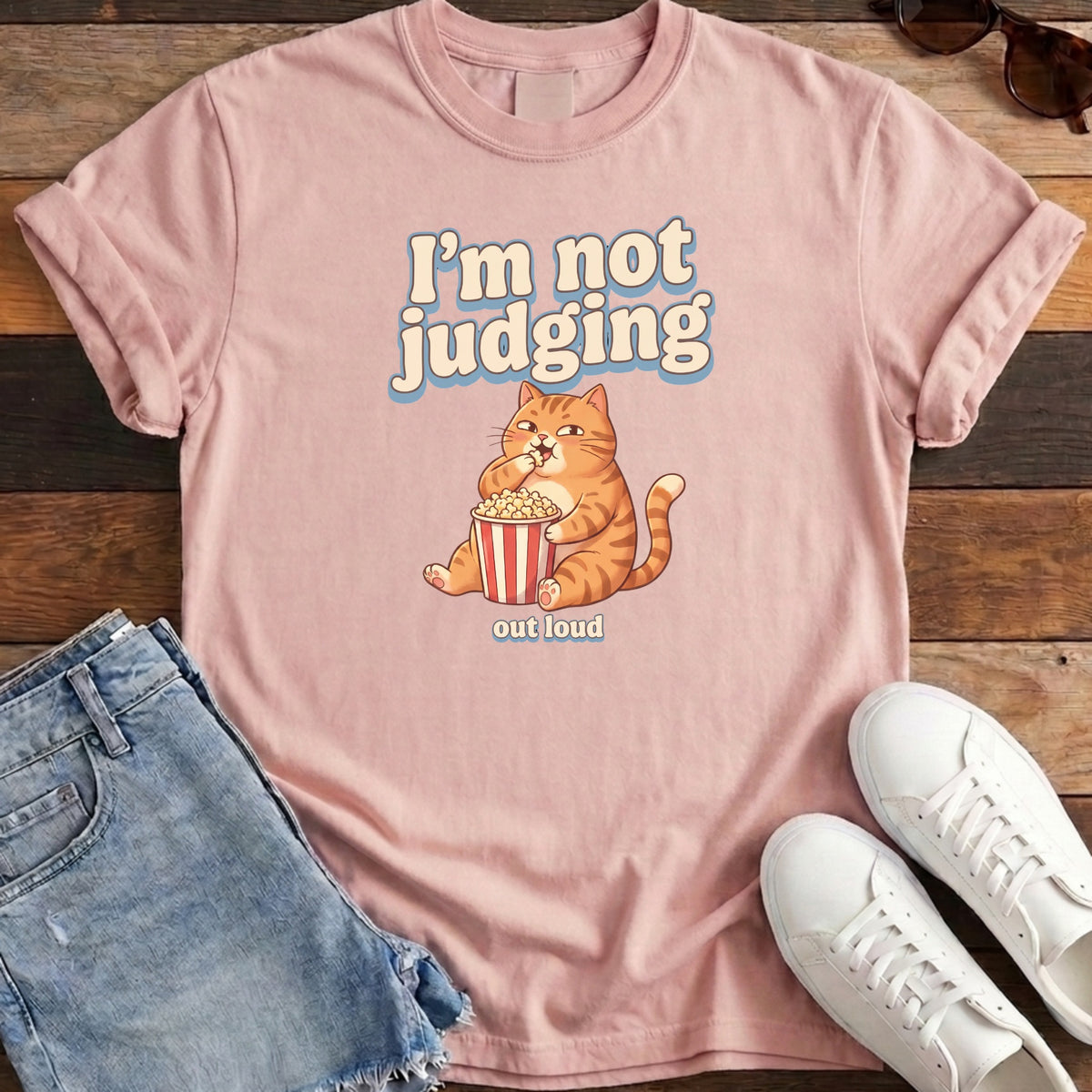 I'm Not Judging Popcorn Cat Tee - Blossom