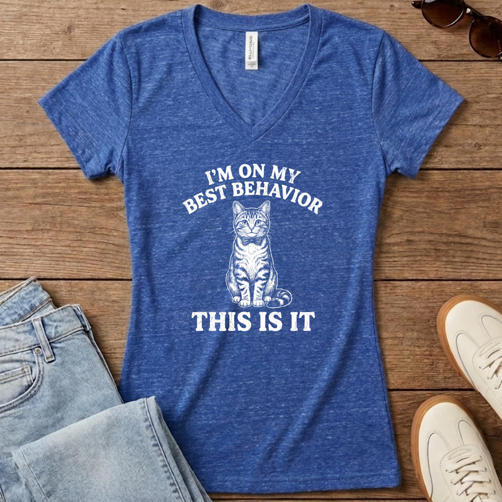 I'm On My Best Behavior Women's V-Neck - Heather True Royal