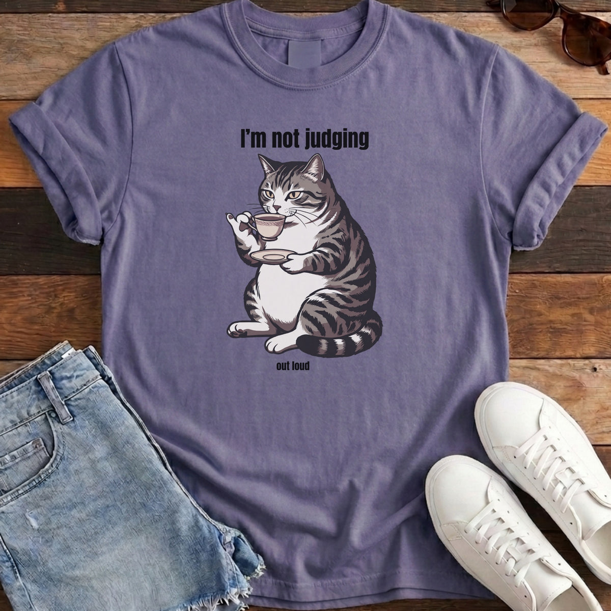 I'm Not Judging Tea Cat Tee - Grape