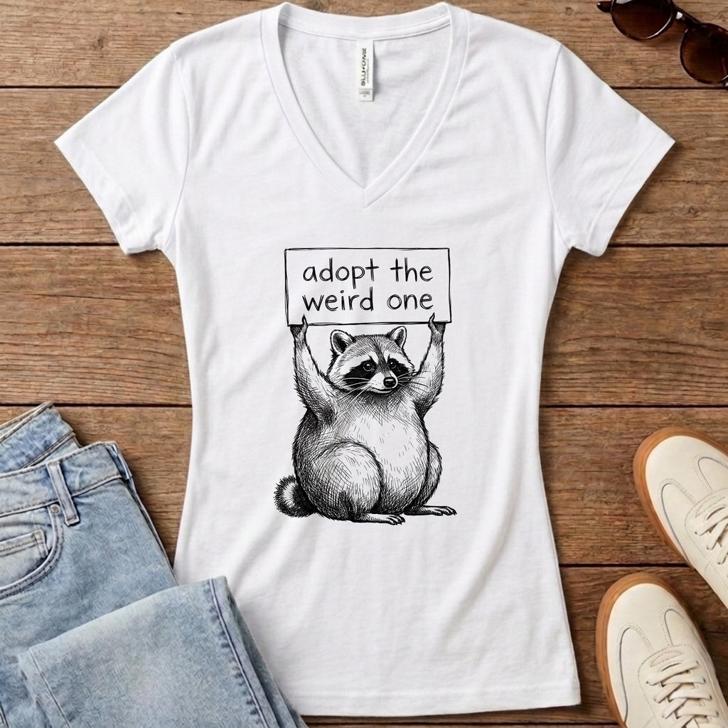 Adopt The Weird One Jimothy Women's V-Neck - Solid White Blend