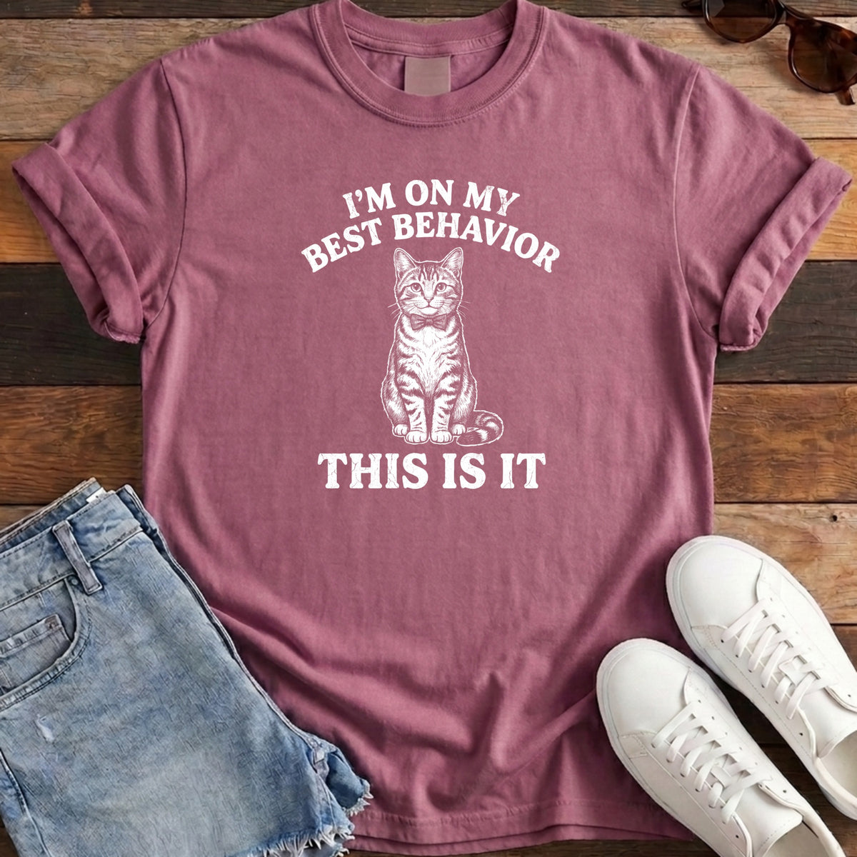 I'm On My Best Behavior Tee - Berry