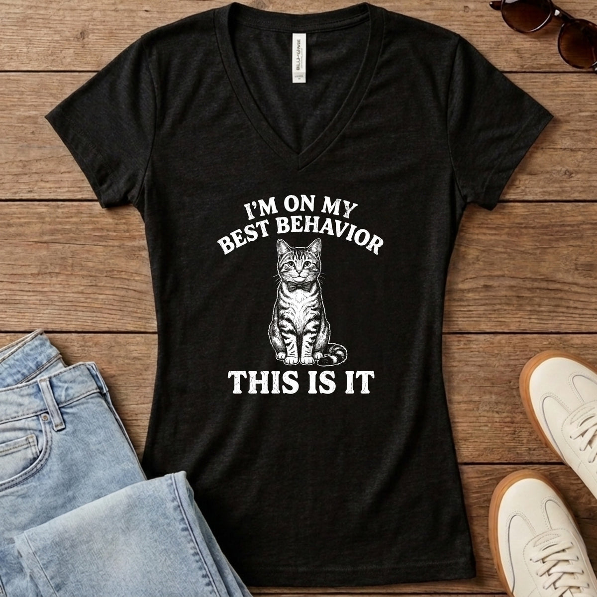 I'm On My Best Behavior Women's V-Neck - Black Heather