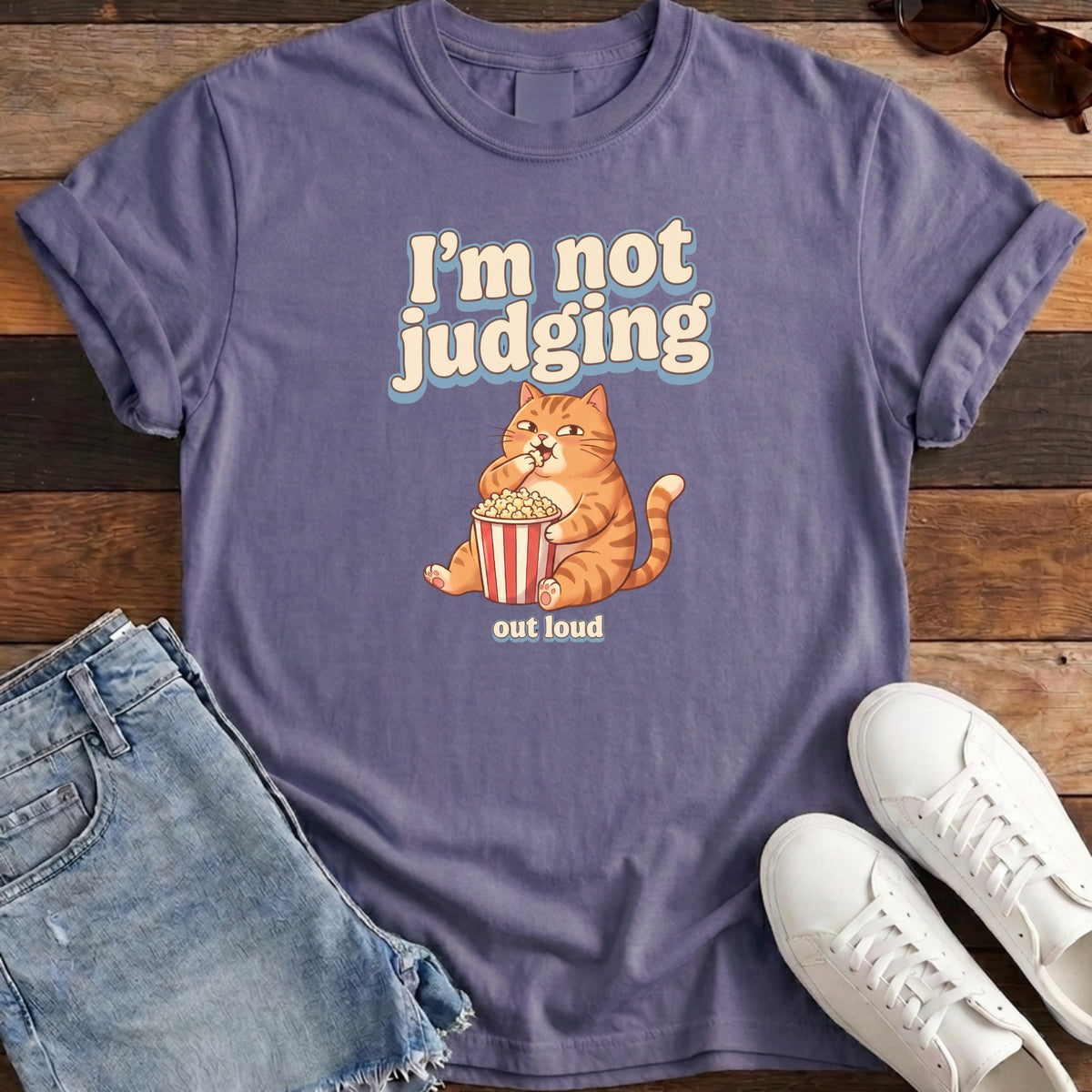 I'm Not Judging Popcorn Cat Tee - Grape