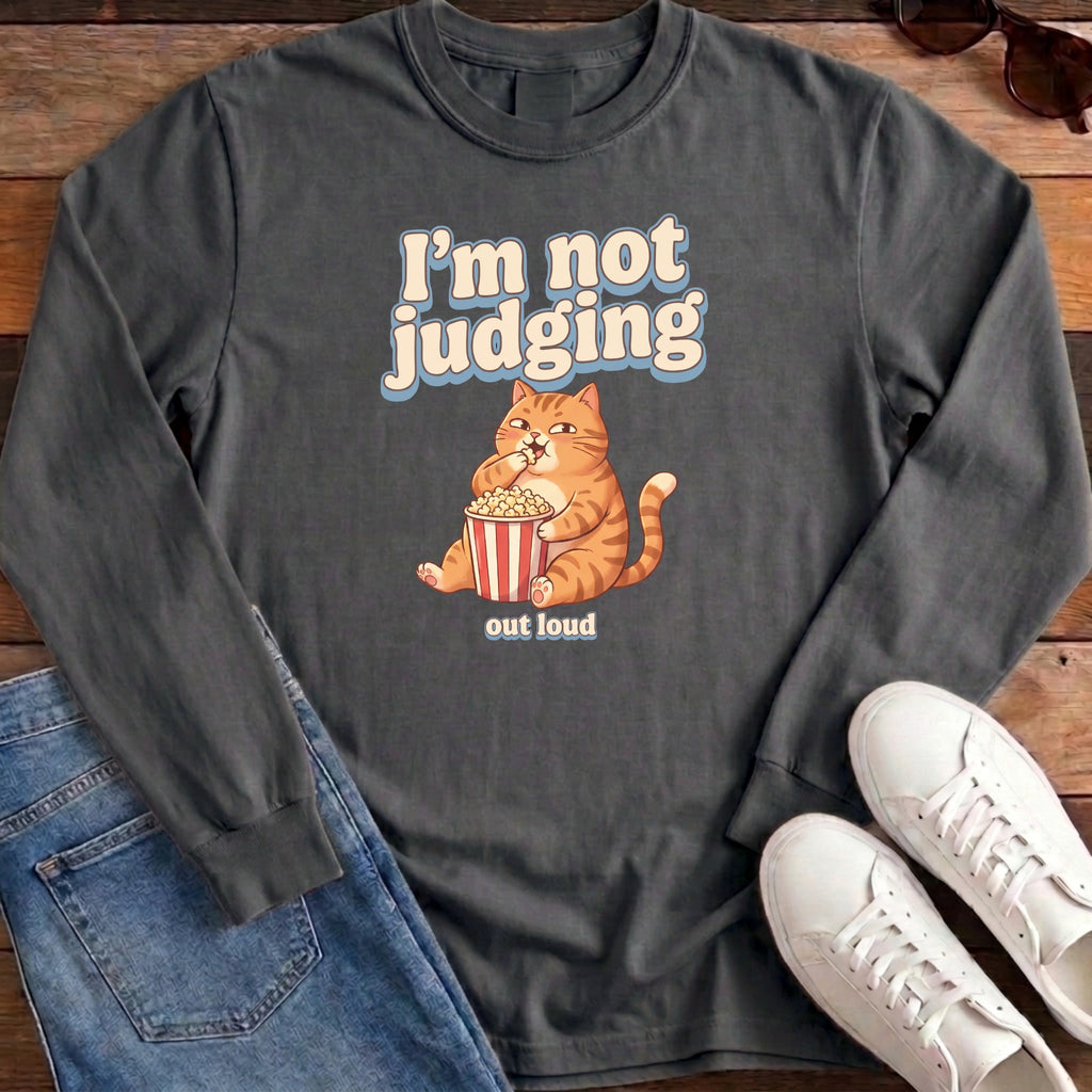 I'm Not Judging Popcorn Cat Long Sleeve - Pepper