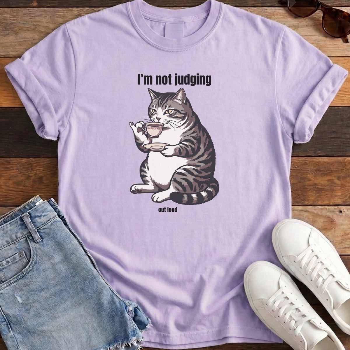 I'm Not Judging Tea Cat Tee - Orchid