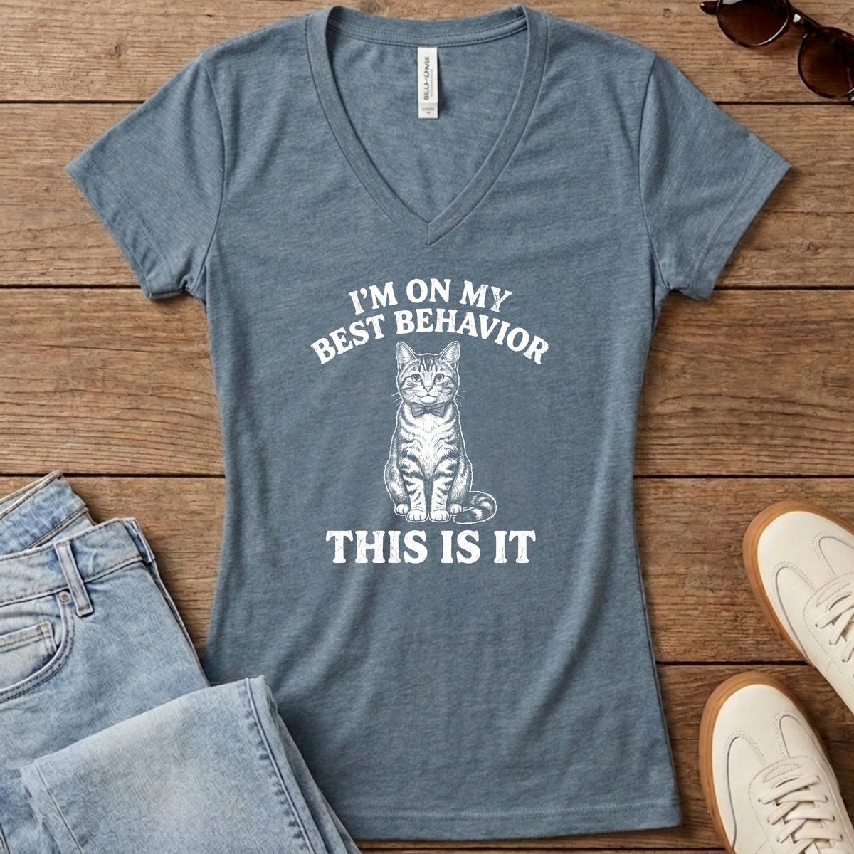 I'm On My Best Behavior Women's V-Neck - Heather Slate