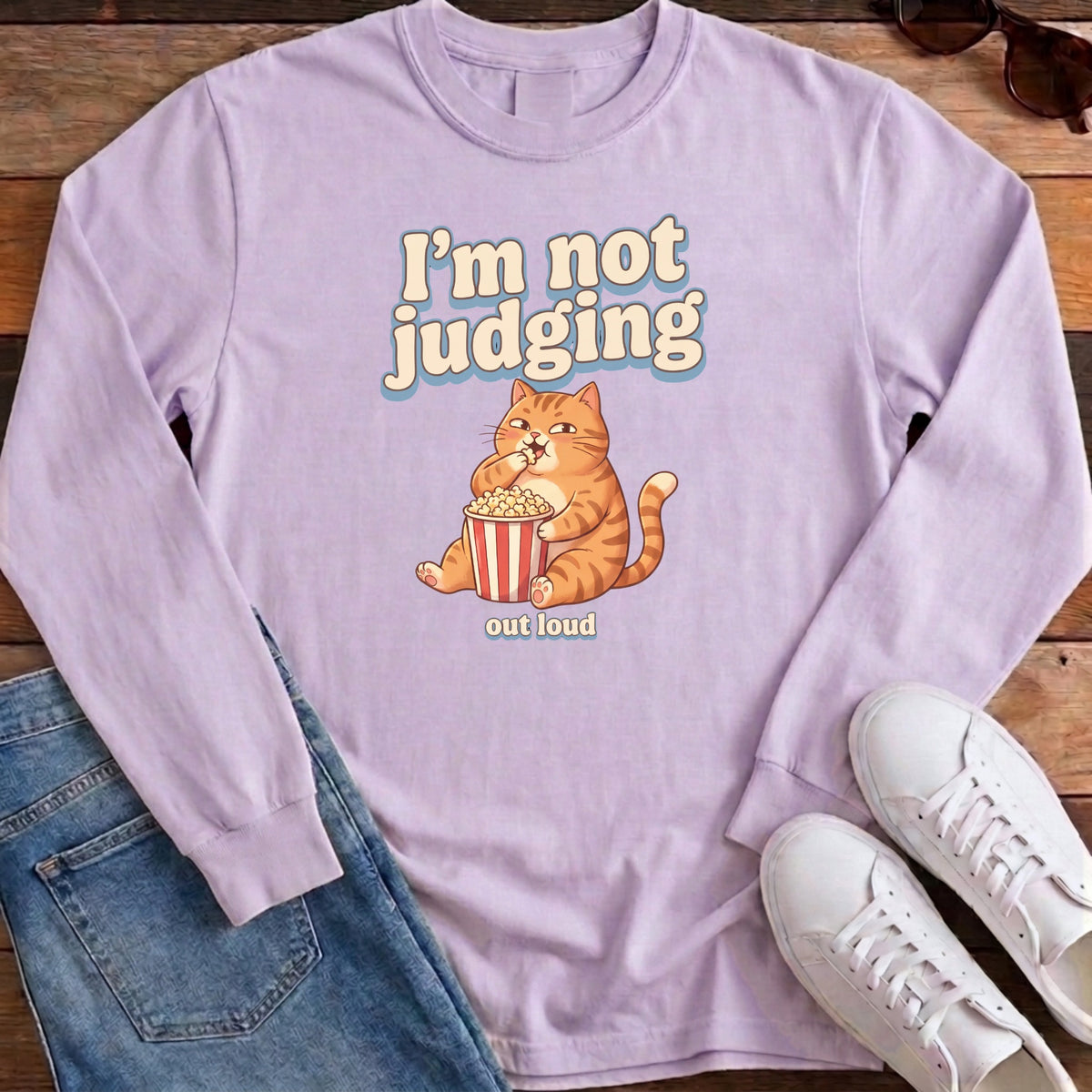 I'm Not Judging Popcorn Cat Long Sleeve - Orchid