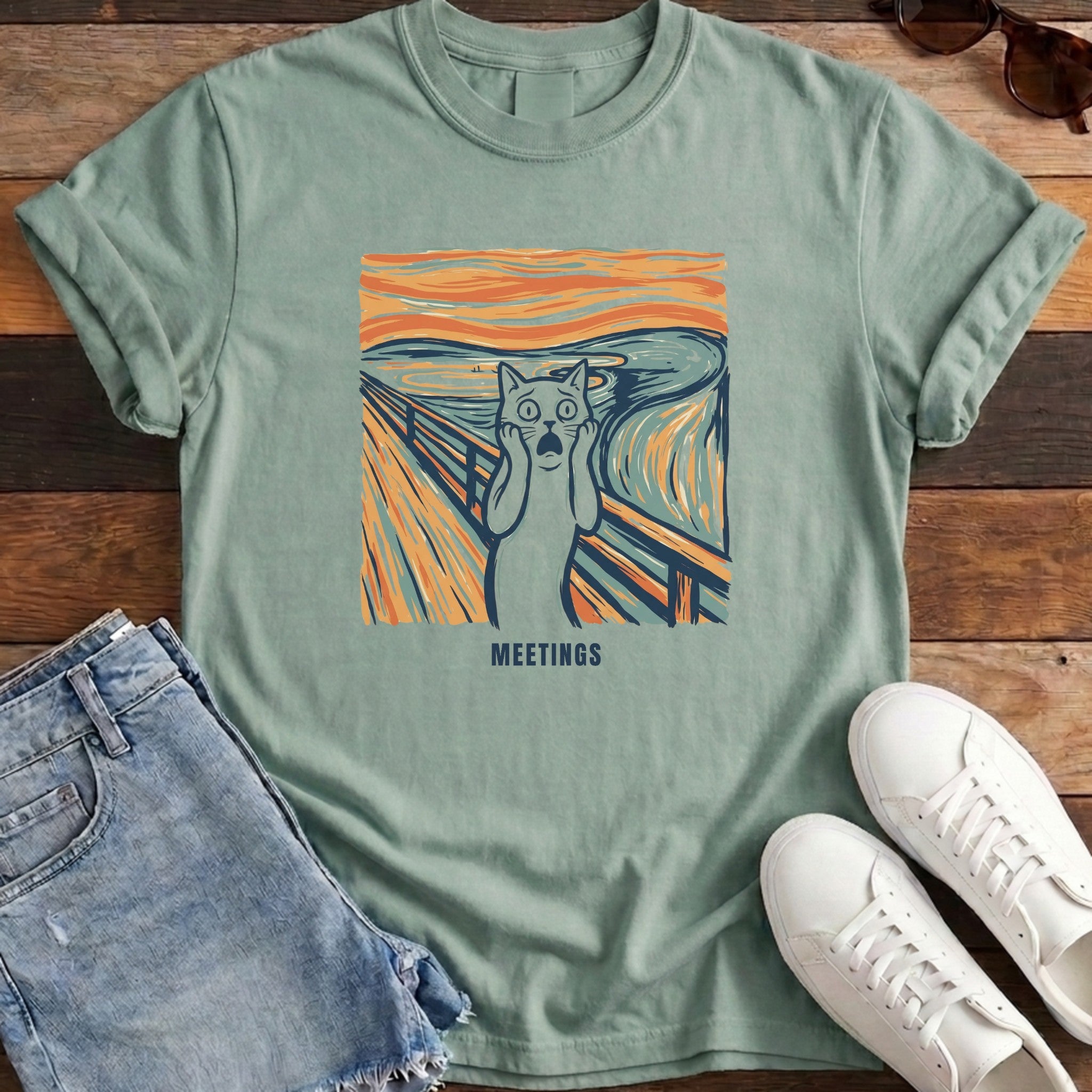Meetings Artistic Cat Tee - Bay