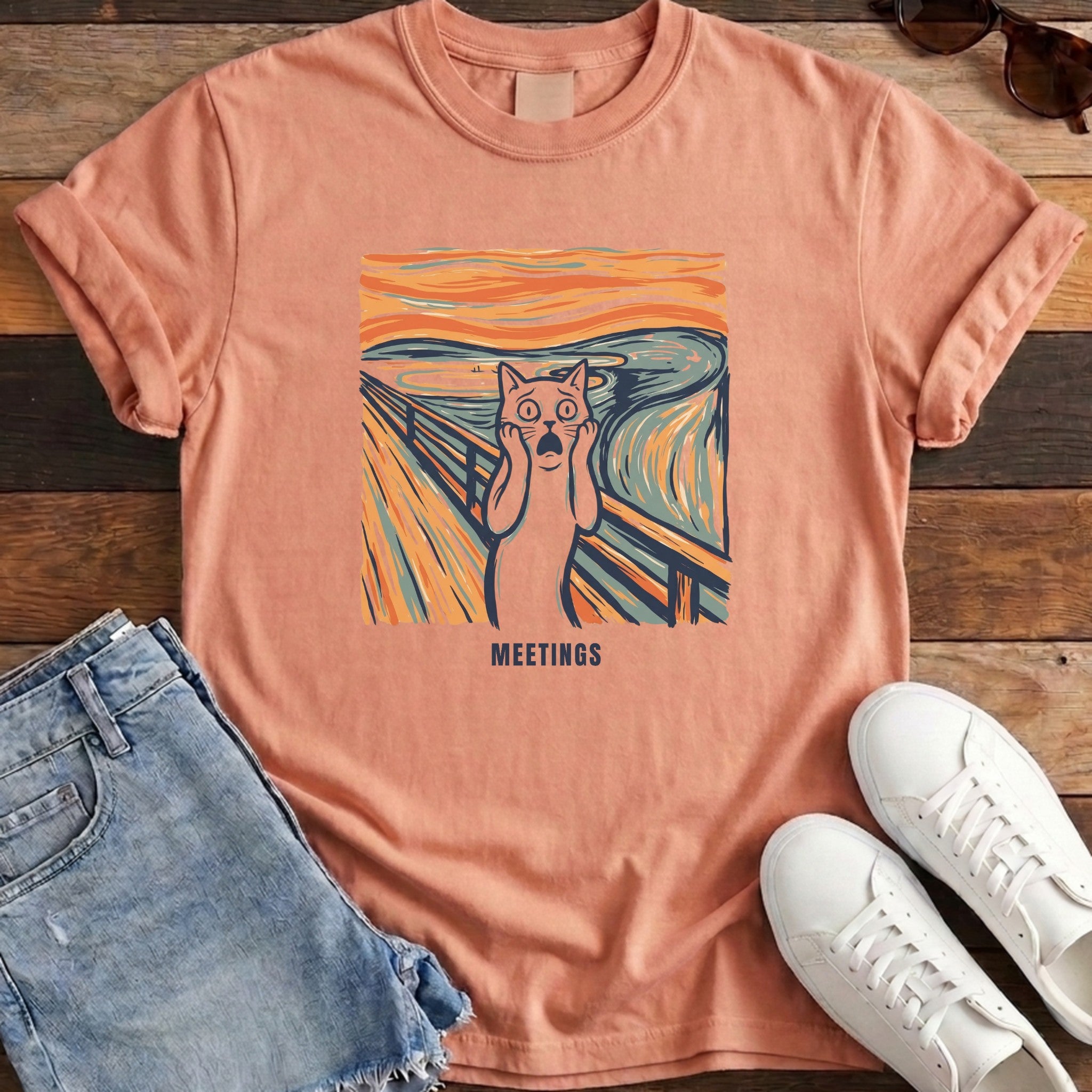 Meetings Artistic Cat Tee - Terracotta