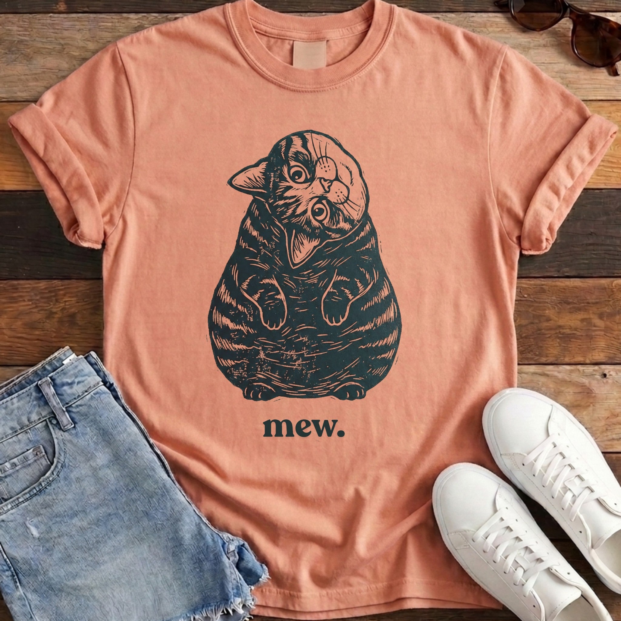Mew Cat Tee - Terracotta