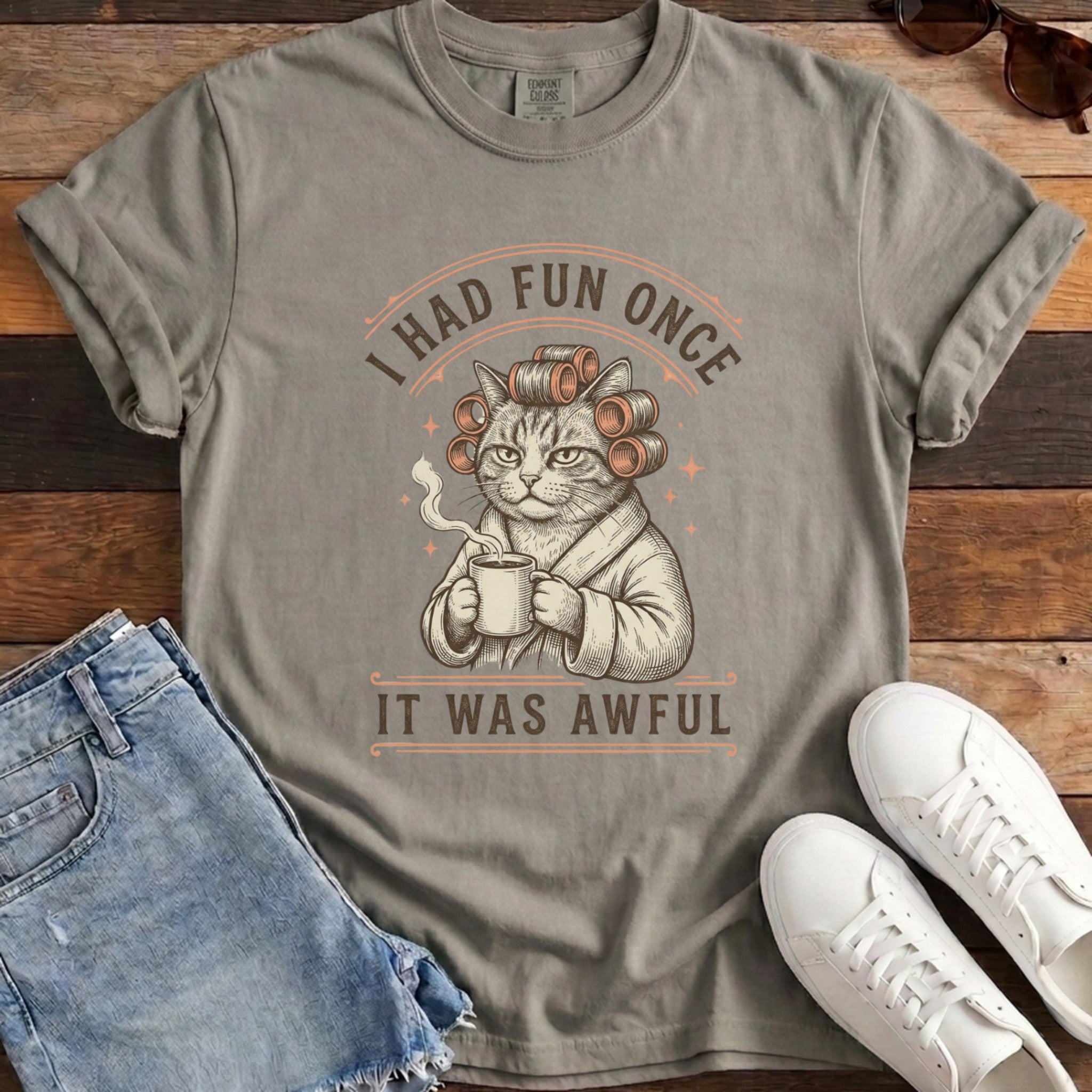 Fun Once Cat Tee - Granite