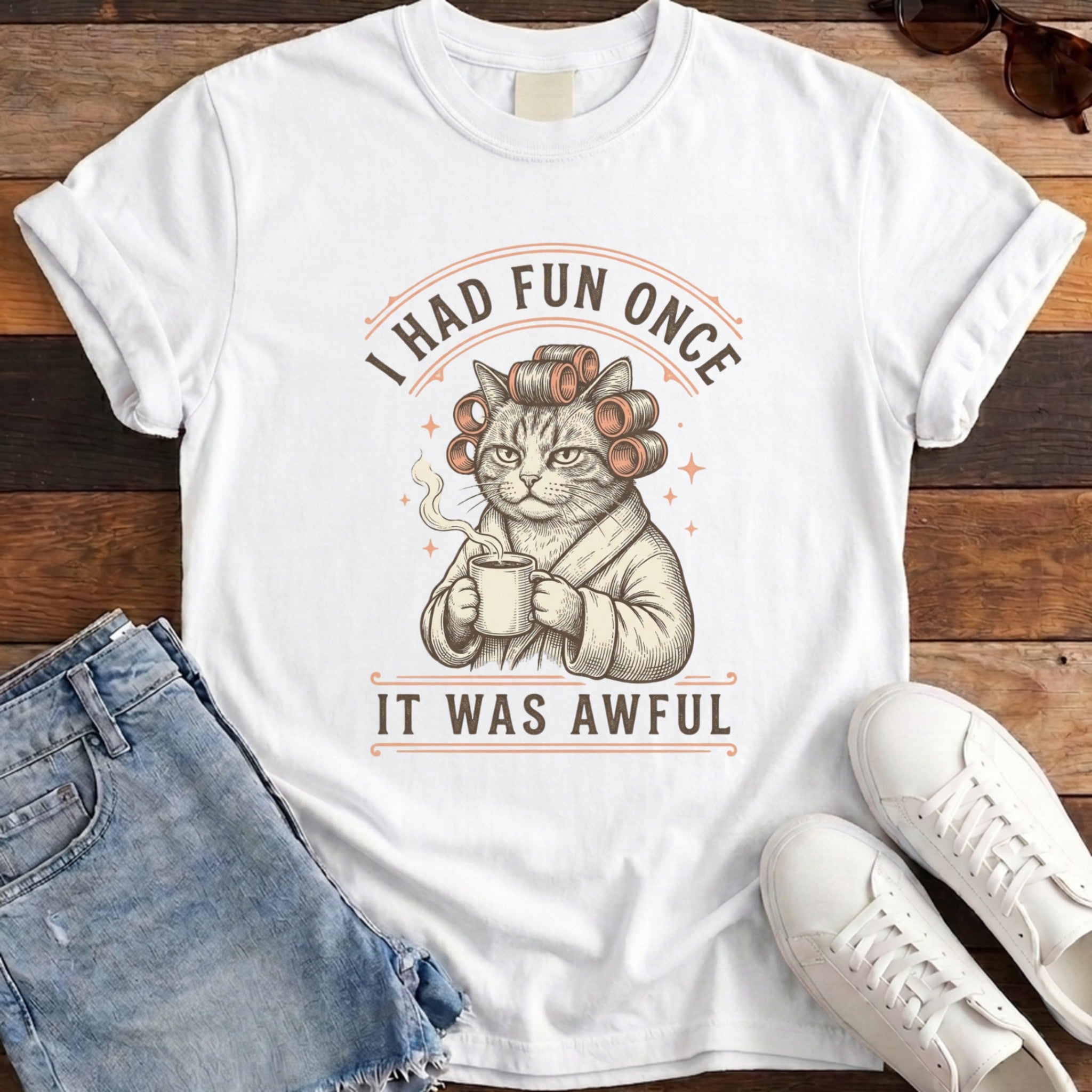Fun Once Cat Tee - White