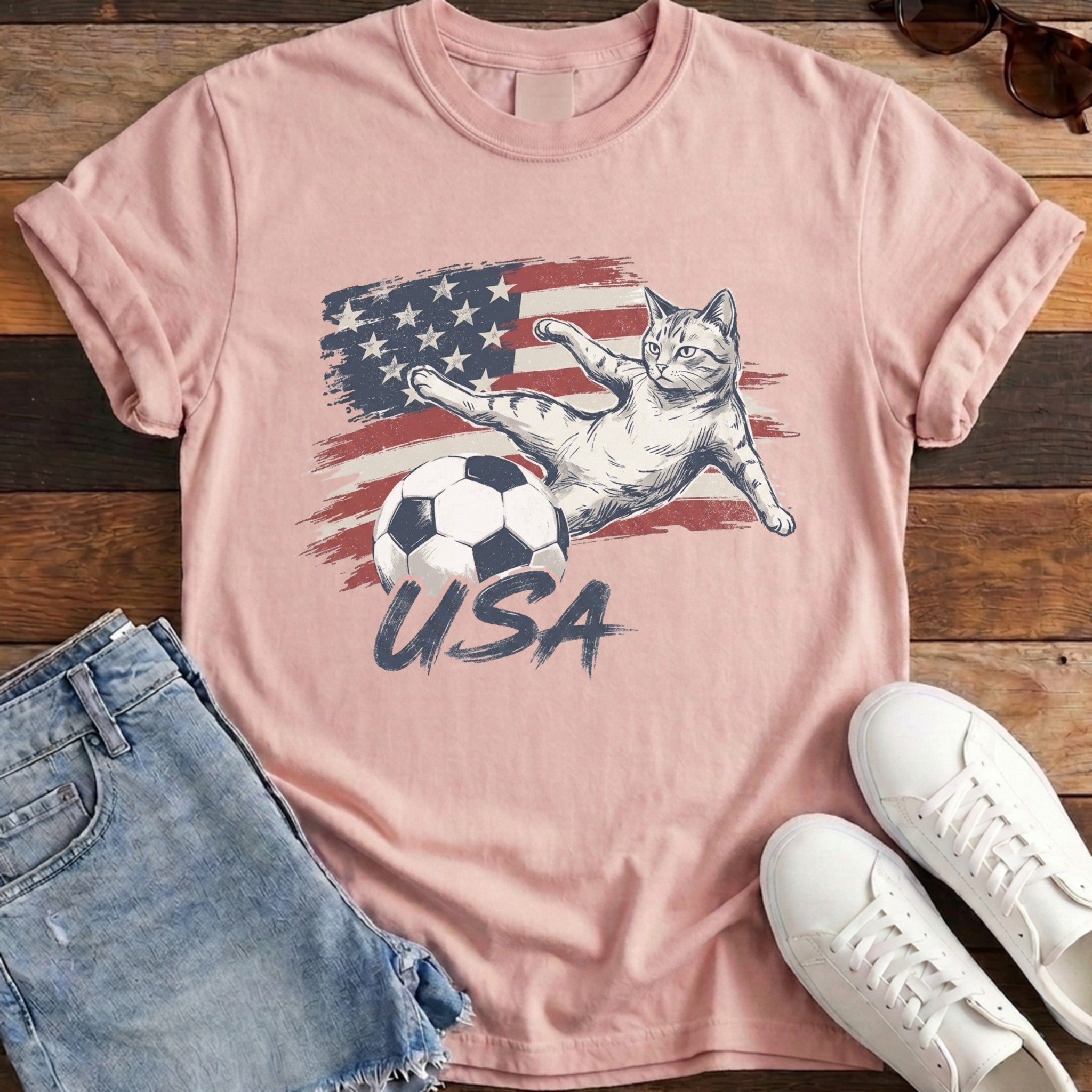 USA Soccer Cat Tee - Blossom
