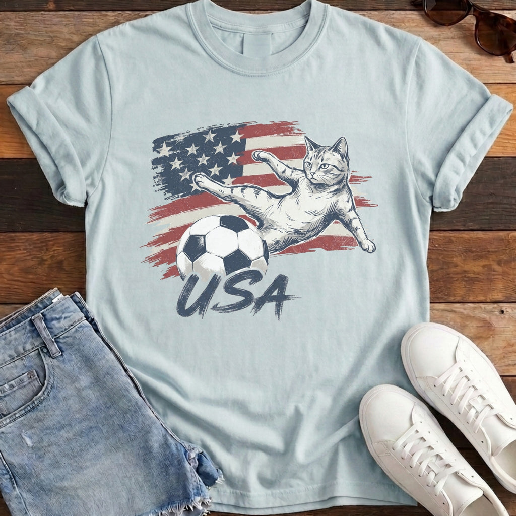 USA Soccer Cat Tee - Chambray