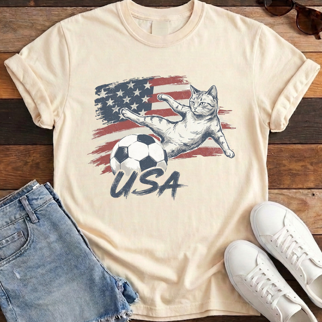USA Soccer Cat Tee - Ivory