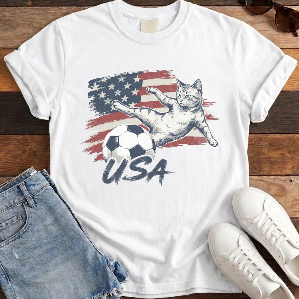 USA Soccer Cat Tee - White