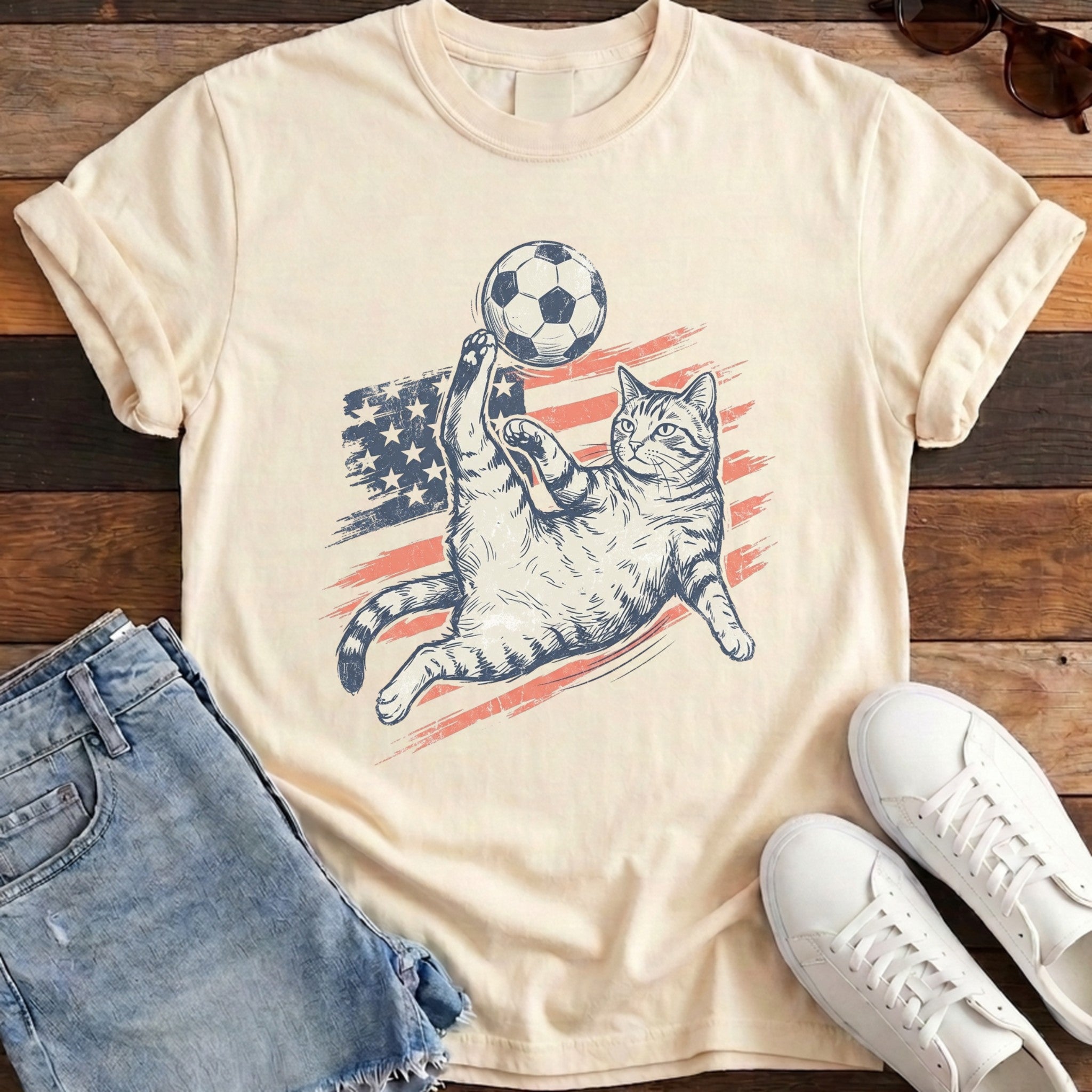Bicycle Kick Cat Tee - Ivory