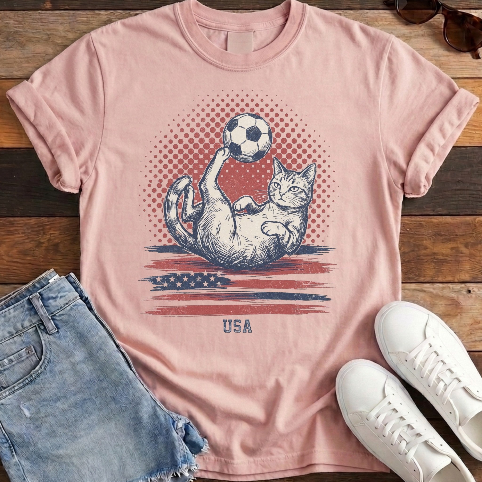 USA Lazy Cat Goal Tee - Blossom