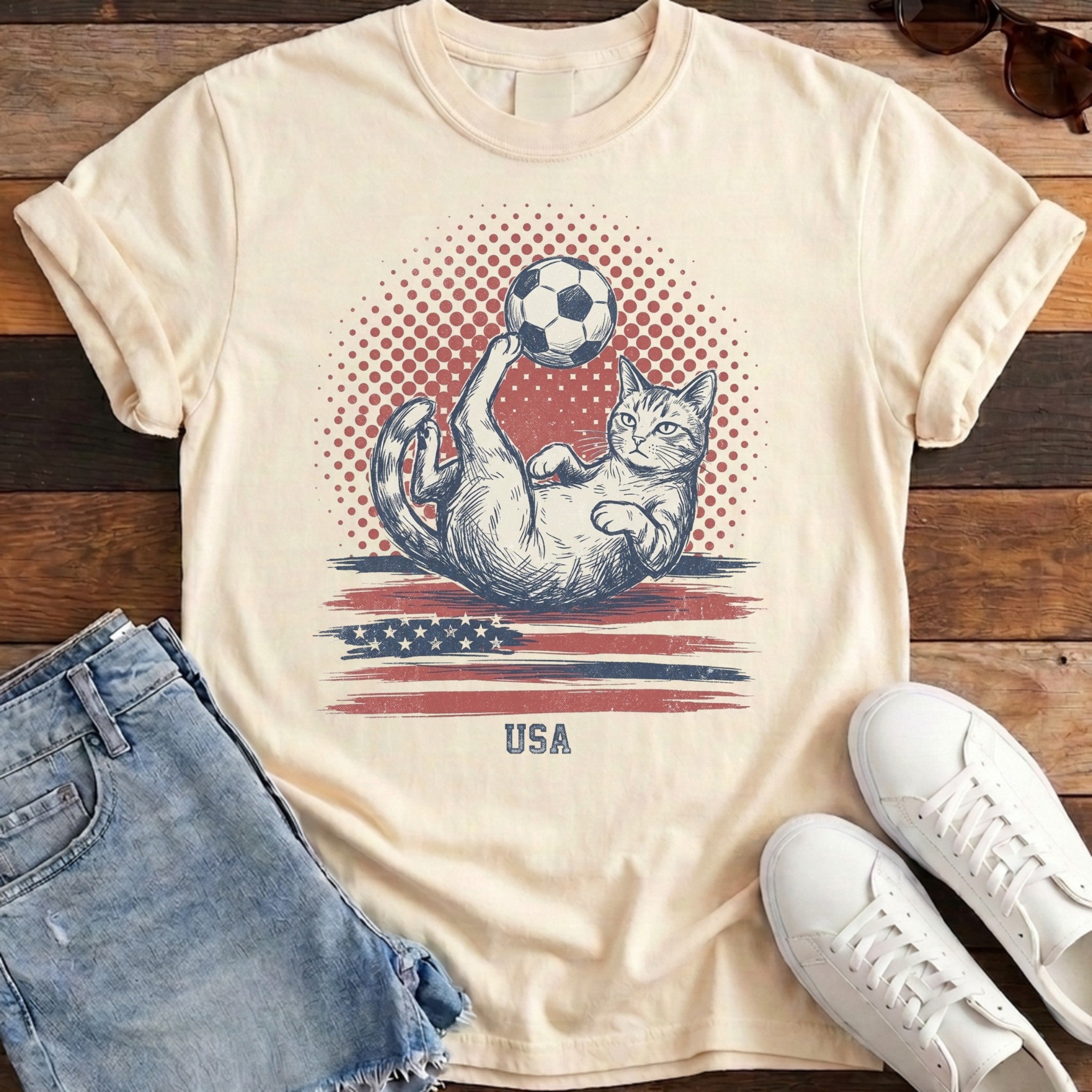 USA Lazy Cat Goal Tee - Ivory