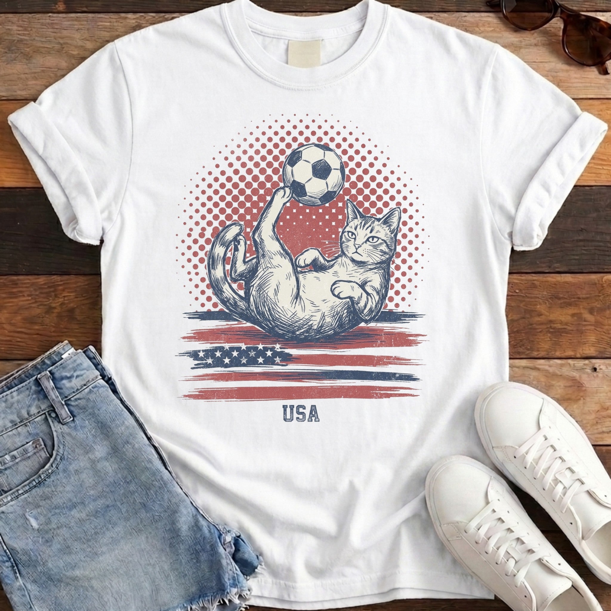 USA Lazy Cat Goal Tee - White