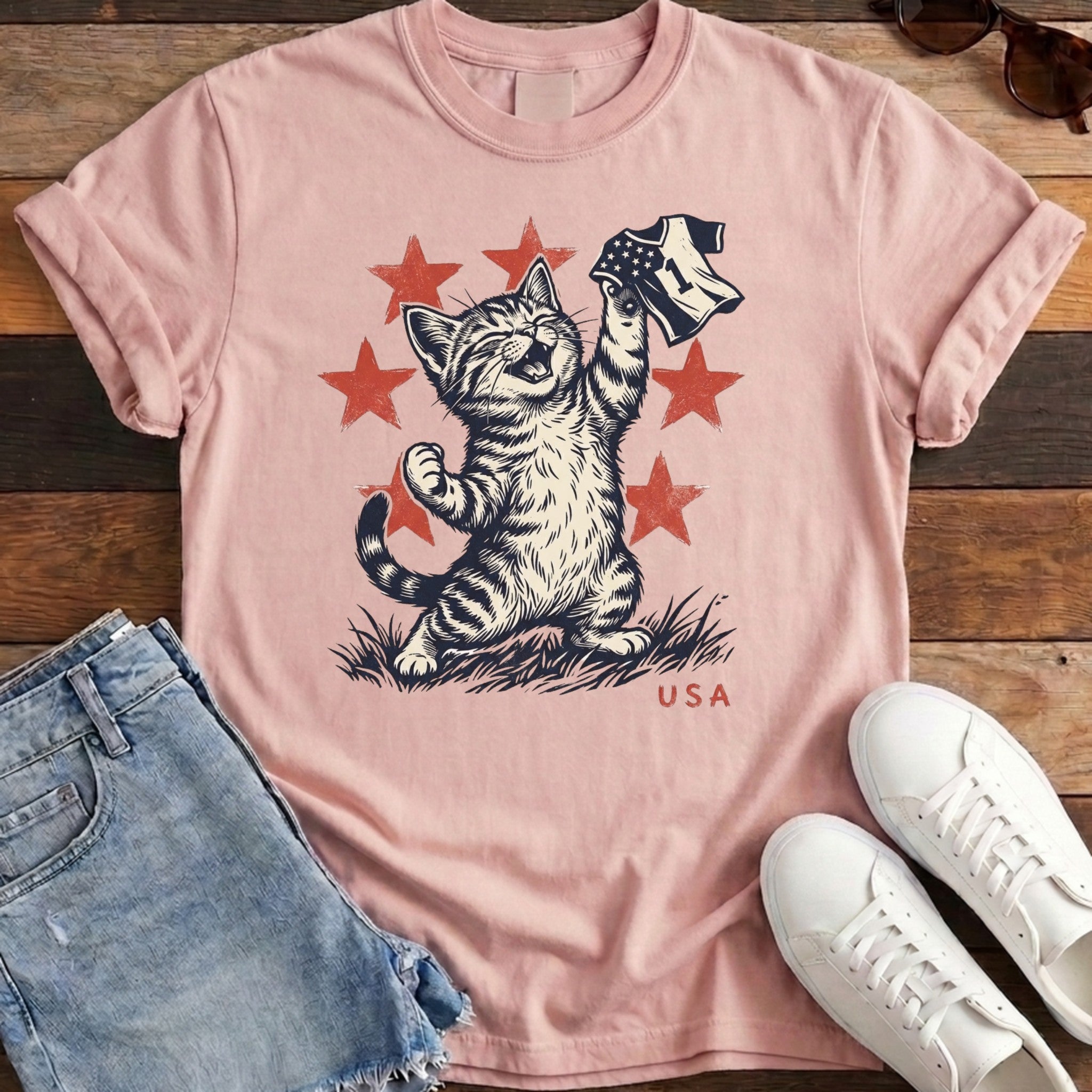 USA Victory Cat Tee - Blossom